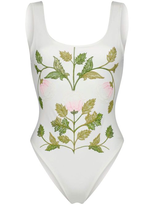 Floral-embroidery swimsuit - White