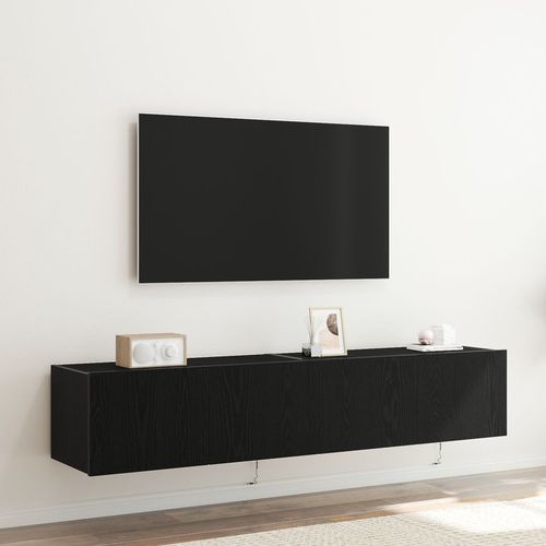 TV Wall Cabinets with LED Lights 2 pcs Black Oak 80x35x31 cm