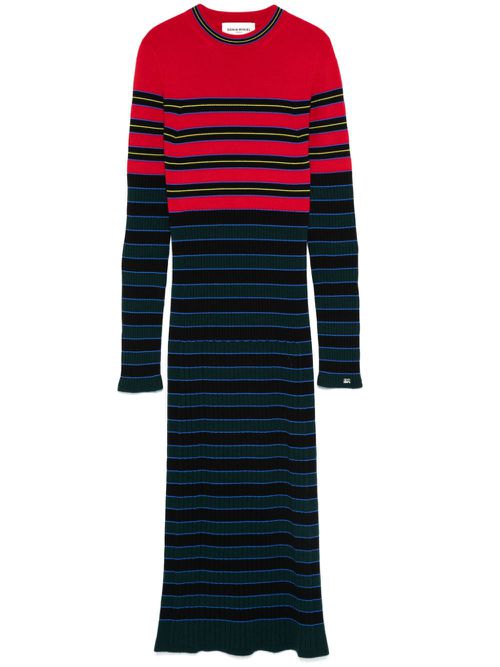 Striped knitted midi dress - Blue