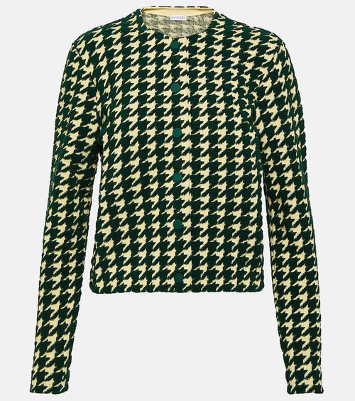 Houndstooth cotton-blend cardigan