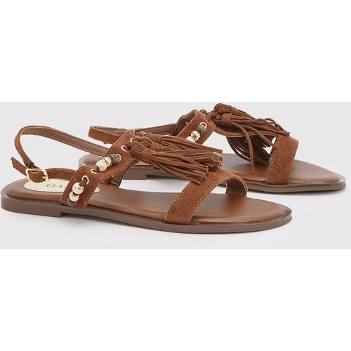 Oasis Womens Tabi Faux Sued Tassel Trim Flat Sandals - Chocolate