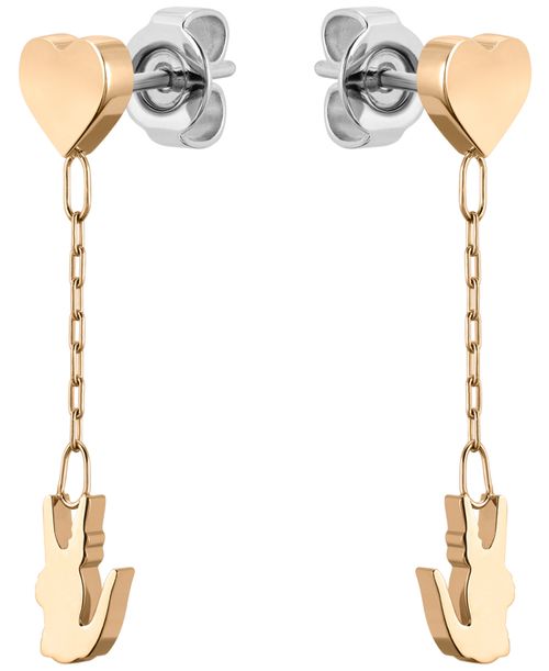 Carnation Gold Tone Heart and Crocodile Drop Earrings - Carnation Gold