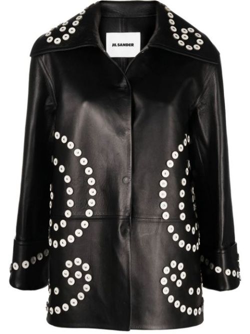 Button-detailed leather jacket