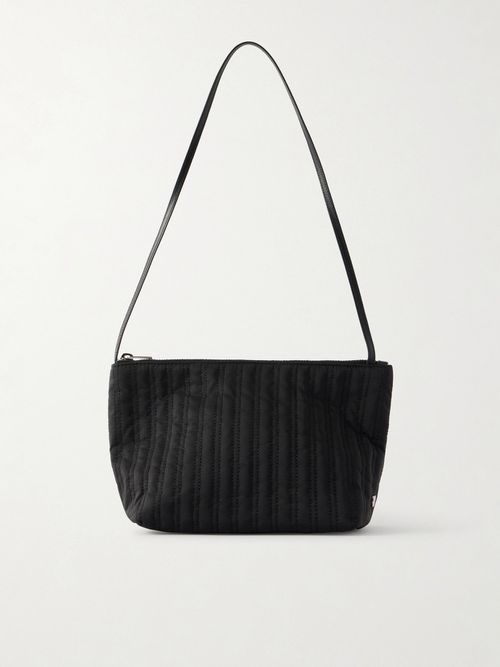 Corset Leather-trimmed Quilted Satin-shell Shoulder Bag - Black