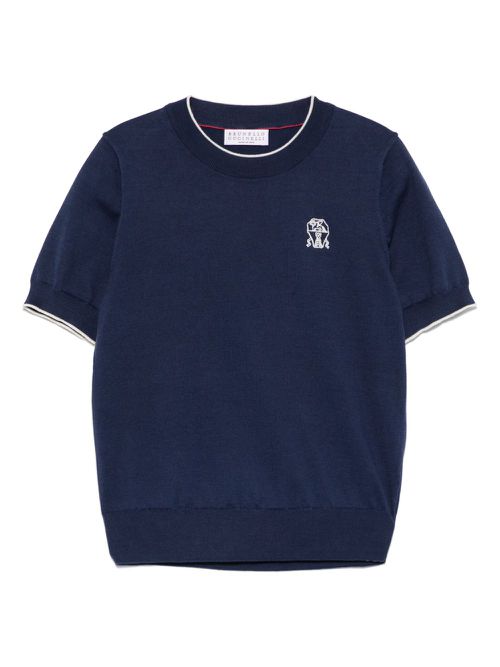 Brunello Cucinelli Kids logo-embroidered T-shirt - Blue