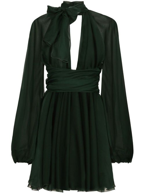 V-neck silk dress - Green