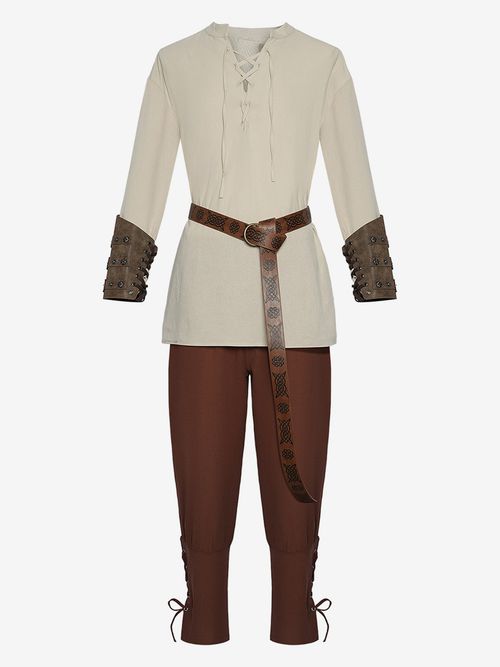 Halloween Renaissance medieval pirate shirt ankle strap pants cosplay stage Retro performance clothing