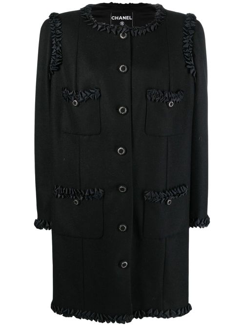 2008 ruffle-detailed wool-blend coat - Black