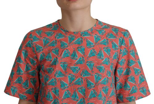 Sailboat Print Cotton T-Shirt — Red
