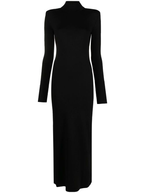 Funnel-neck wool midi dress - Black