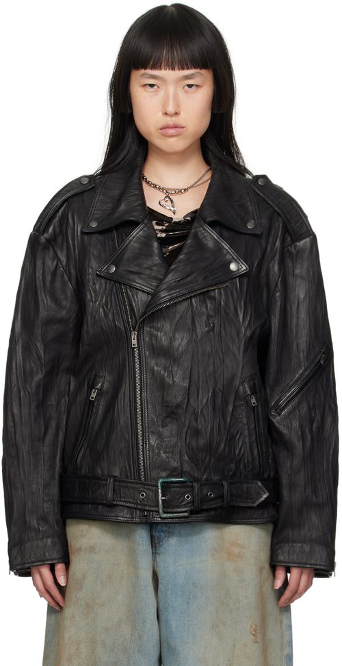 Acne Studios Black Crinkled Leather Jacket