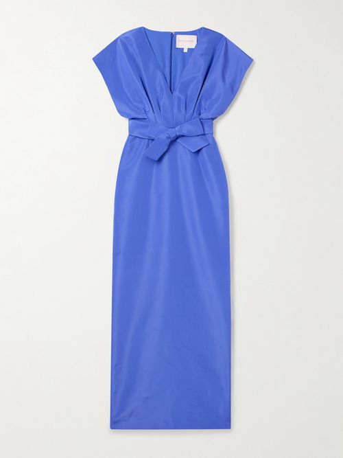 Bow-embellished Silk-faille Gown - Blue