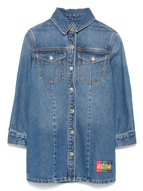 Teddy Bear-embroidered denim dress - Blue