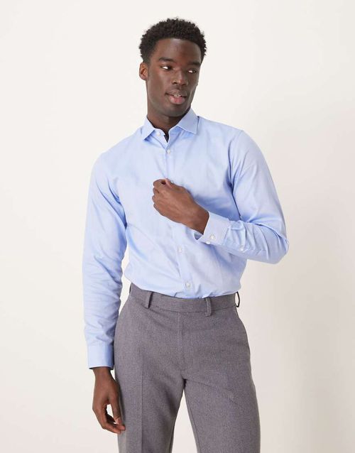 Selected Homme slim fit easy iron smart shirt in light blue