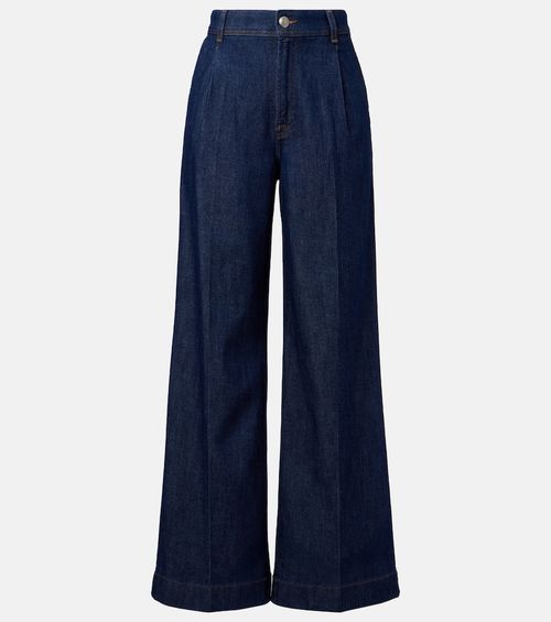 Pleated high-rise wide-leg jeans