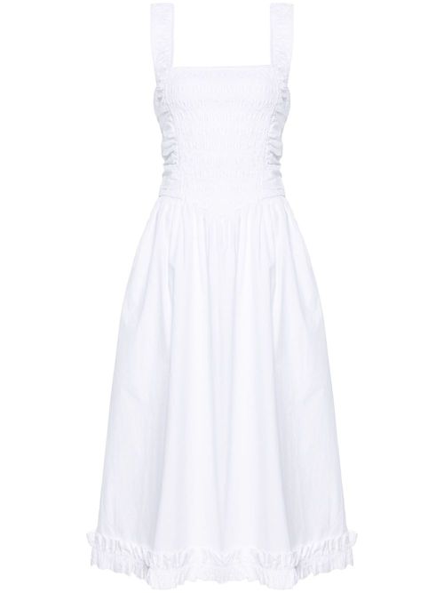 Smocked poplin midi dress - White