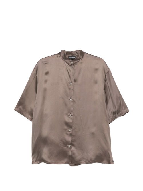 Satin Band Collar Shirt — Taupe