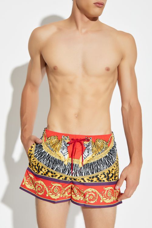 Printed Swim Shorts, Men's, Red