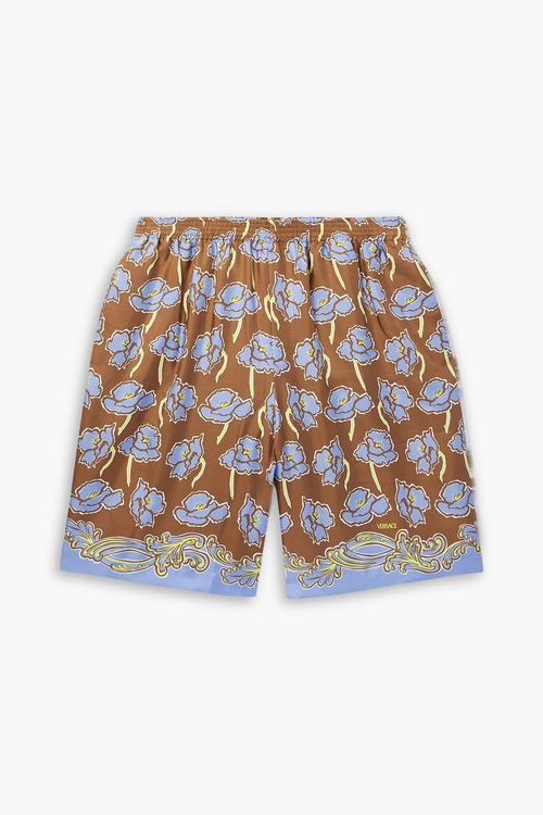 Straight-leg printed silk-twill shorts - Brown - IT 50