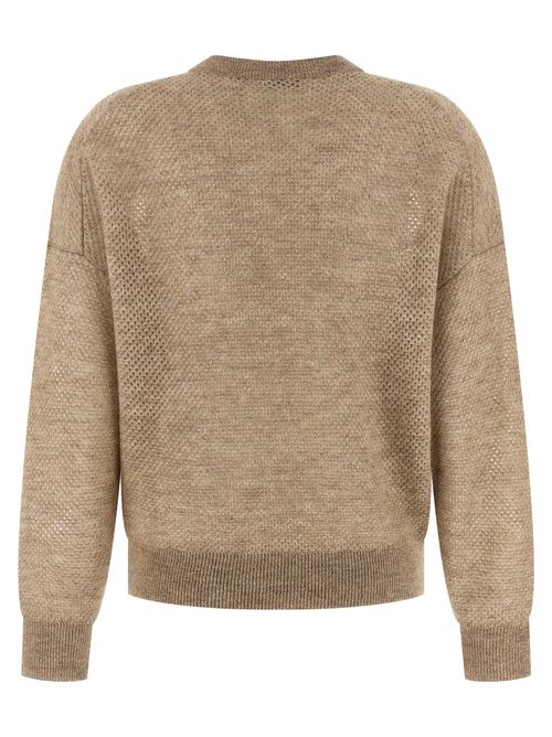 Mohair-Wool Blend with Lamé Cardigan — Beige