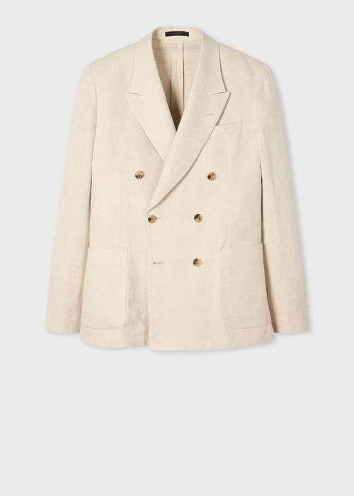 Ecru Cotton-Linen Twill Double Breasted Blazer White
