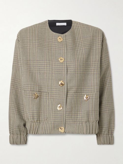 Kelly Houndstooth Wool Bomber Jacket - Neutrals