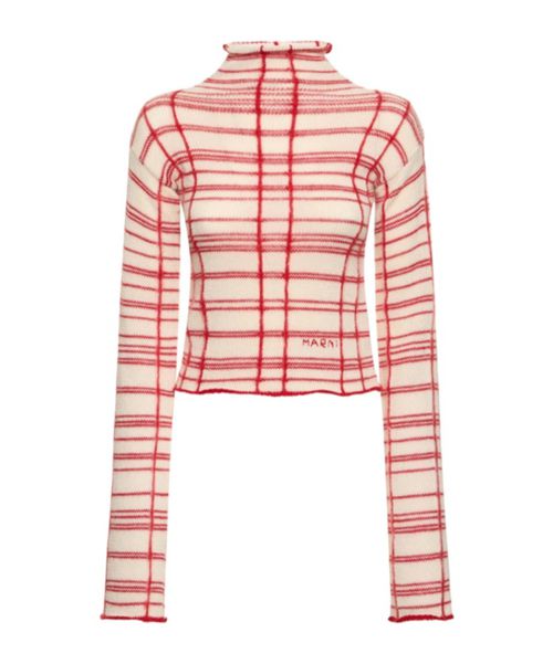 Checked wool blend turtleneck sweater