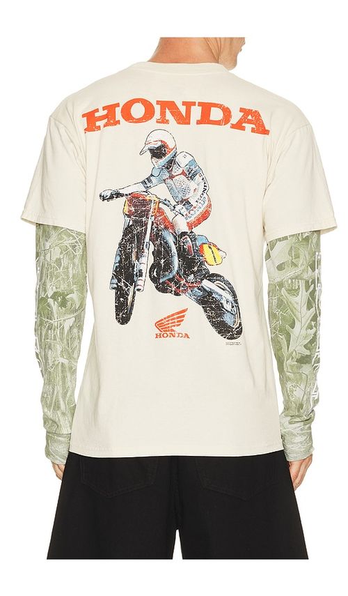 CPTN Apparel Jumper 2Fer Long Sleeve Tee in Cream. M. Also in S, L, XL/1X
