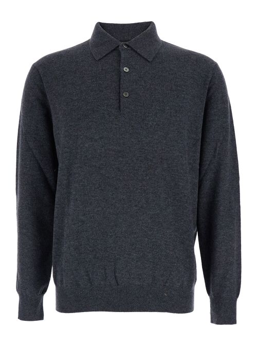 Wool-Cashmere Polo Collar Sweater — Gray