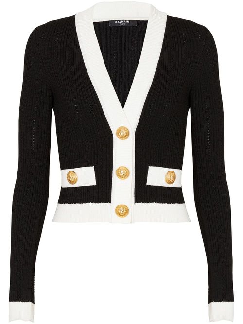 Contrast-border ribbed knit cardigan - Black