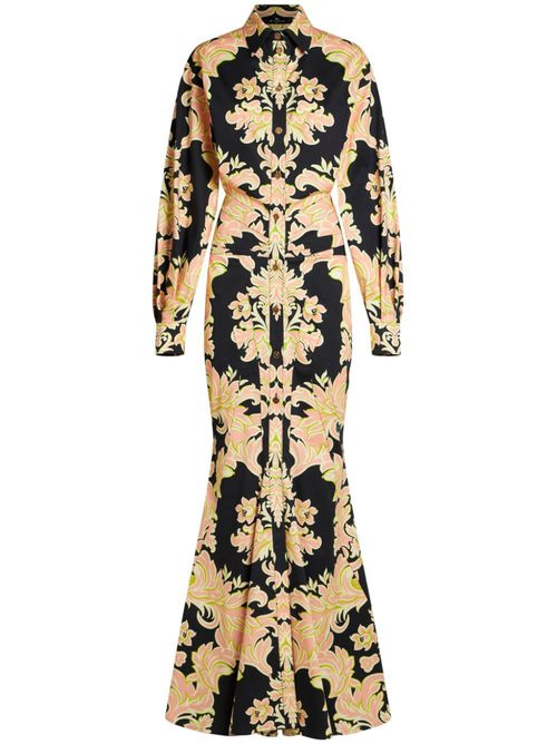 Paisley-print ruched cotton gown - Black