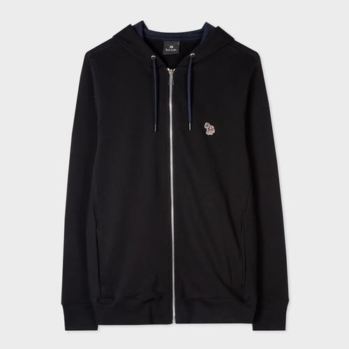 Black Cotton Zip-Front Zebra Logo Hoodie