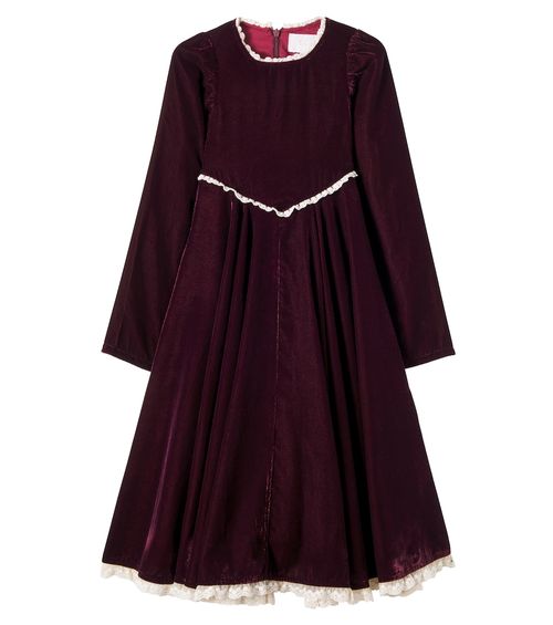 Lace-trimmed velvet dress