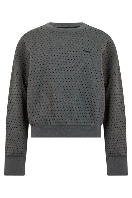 Cropped Sweatshirt with Applications and Long Sleeves