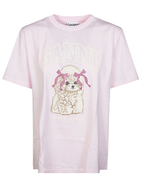 Women's Short-Sleeve T-Shirt with Puppy Graphic Print