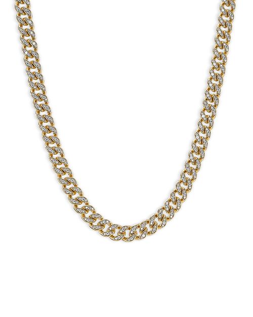 Curb Chain Necklace in 18K Yellow Gold with Pave Diamonds, 17