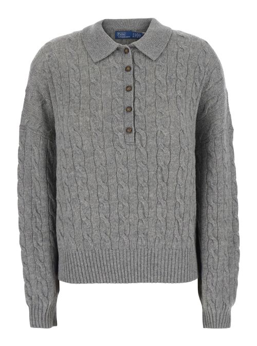 Cable Knit Wool-Cashmere Sweater — Gray