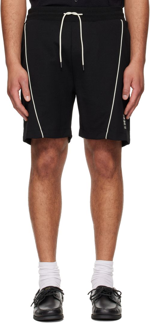 Black Embroidered Artwork Cotton-Blend Shorts