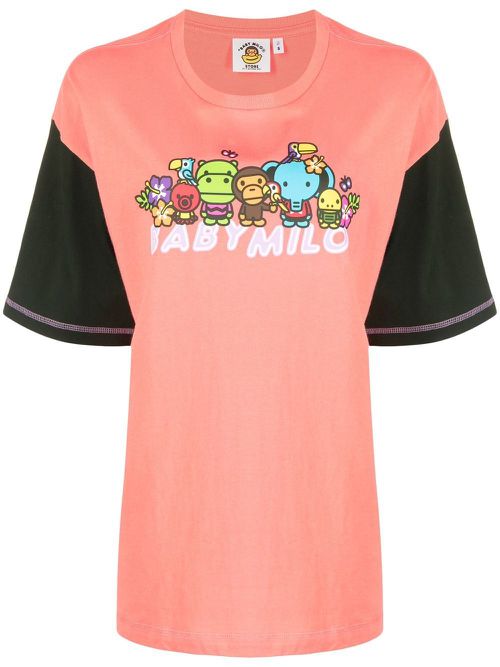 Colour-block logo-print T-shirt - Pink