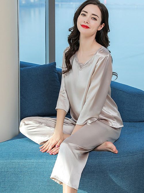 Laced Pure Silk Pajamas Set
