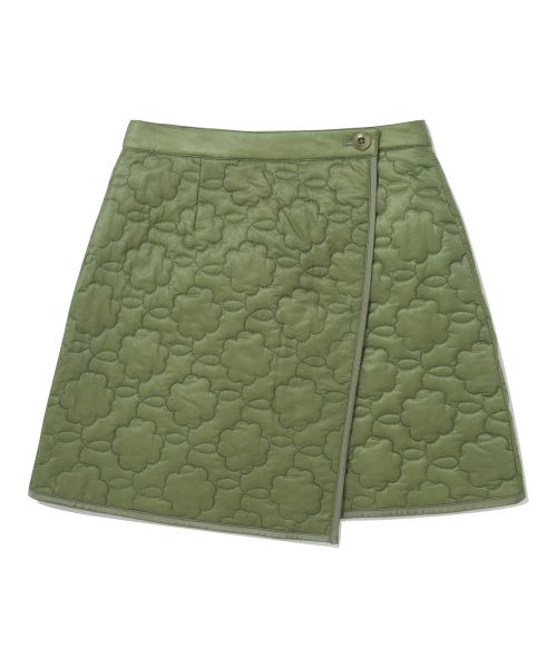 Women's Clover Heart Quilted Wrap Mini Skirt Olive