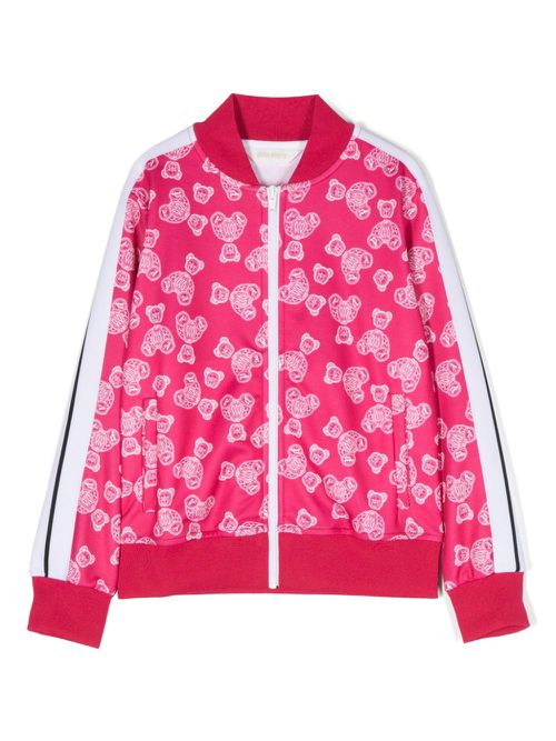 Teddy bear-print zip-up bomber jacket - Pink