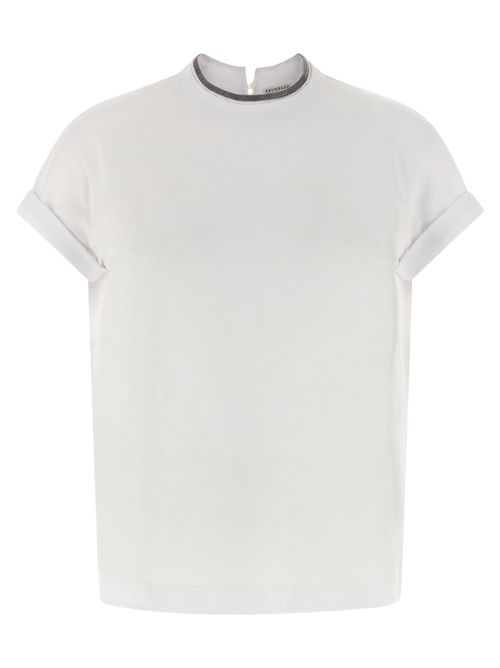 Cotton-Elastane Crew Neck T-Shirt — White