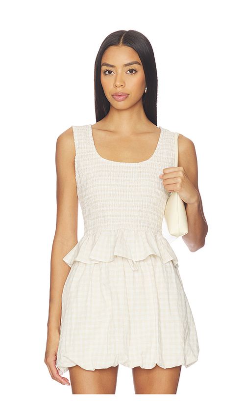 Onia Air Linen Smocked Tank Top in Natural & White. M also in L, S