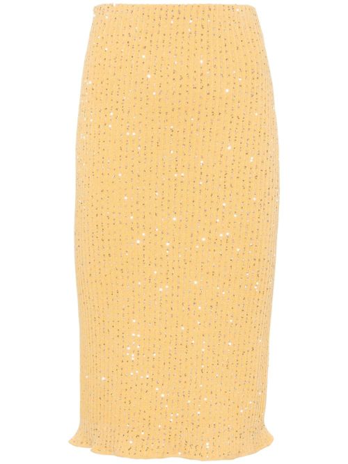 Sequin-Embellished Ribbed Knit Skirt — Yellow
