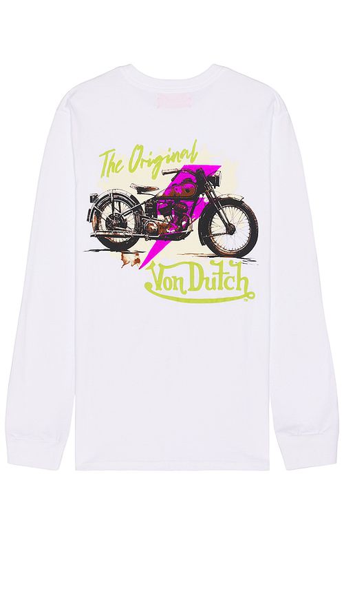Von Dutch Biker Shop Graphic Long Sleeve Tee in White.  XXL/2X. Also in L, M, S, XL/1X