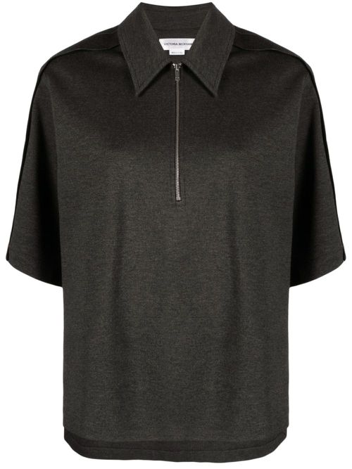 Pointed-collar mélange jersey top - Grey