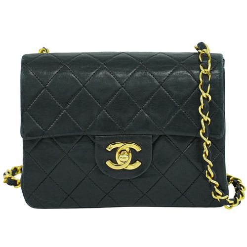 Chanel Vintage Square Classic Single Flap Bag Quilted Leather Black Leather Handbag Pre-Owned