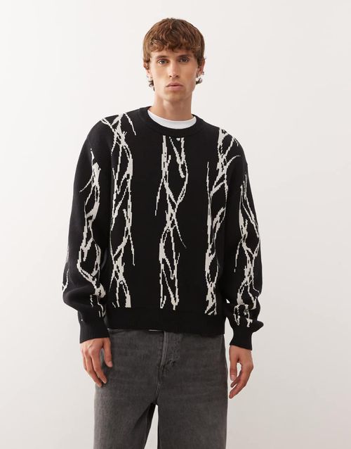 Oversized sweater with barbed wire graphic jacquard in black