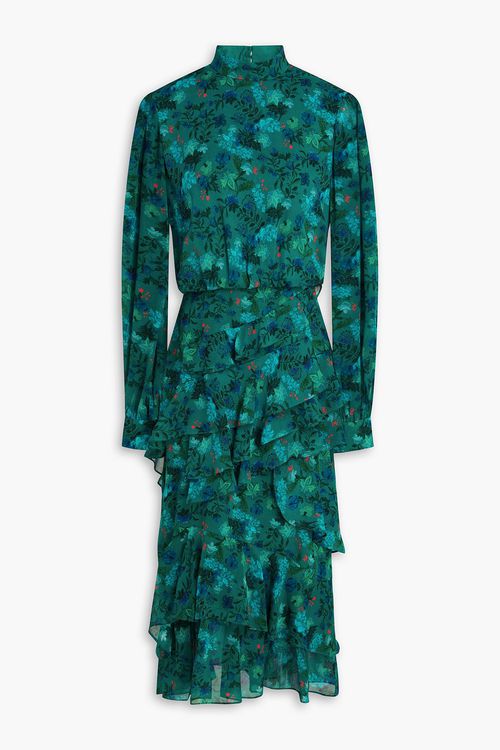 Isa ruffled floral-print silk-georgette midi dress - Green - UK 8